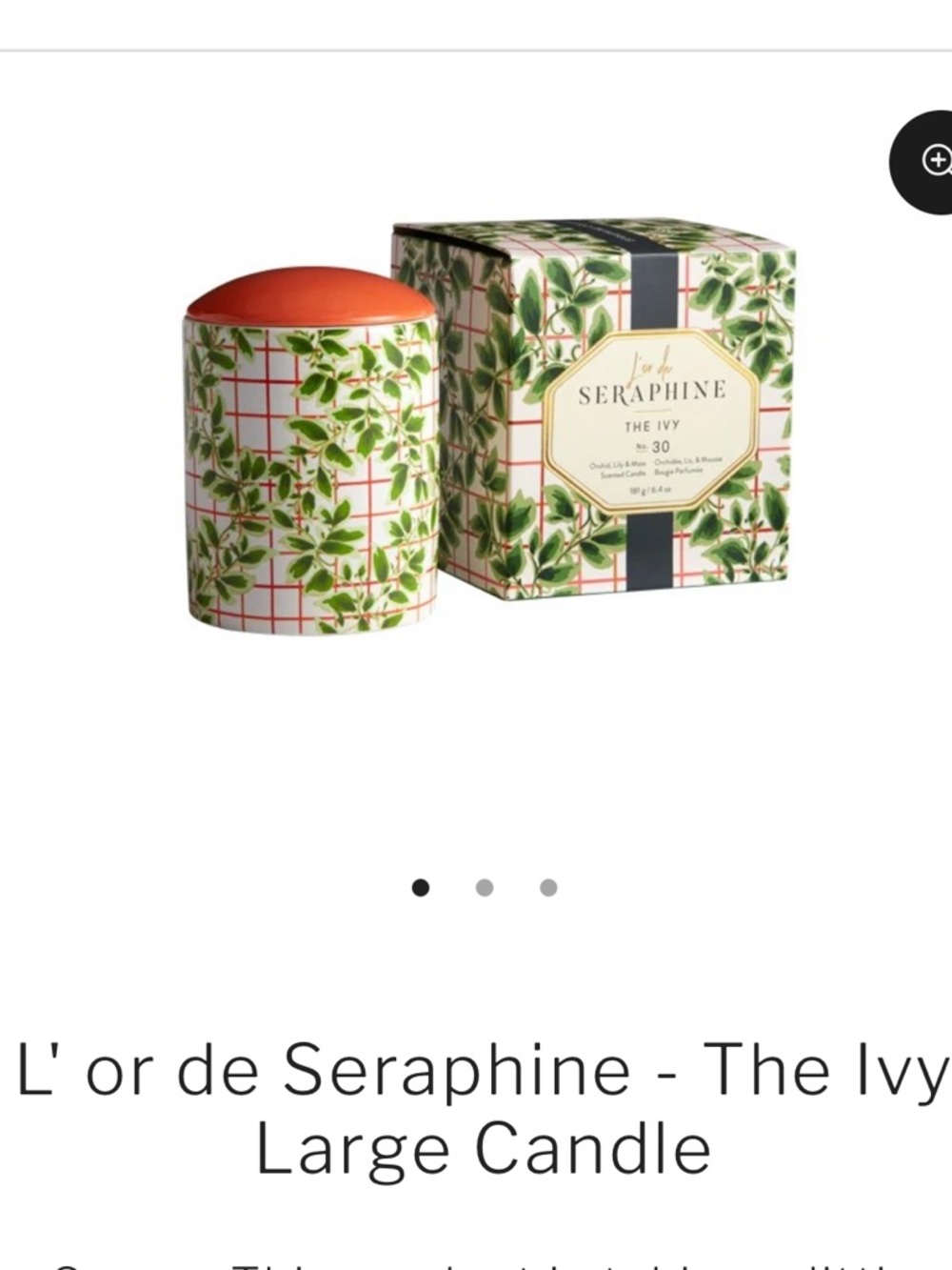 NEW L' or de Seraphine Large The Ivy Candle: No longer available in stores